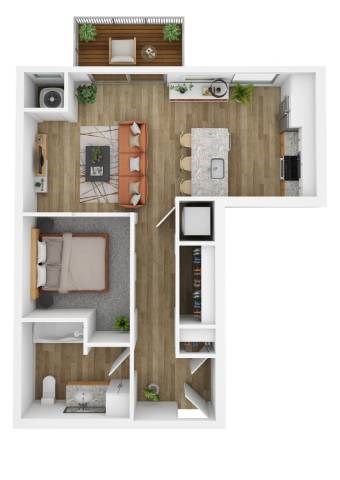Floor plan for studio, 1 bath, 606 sqft